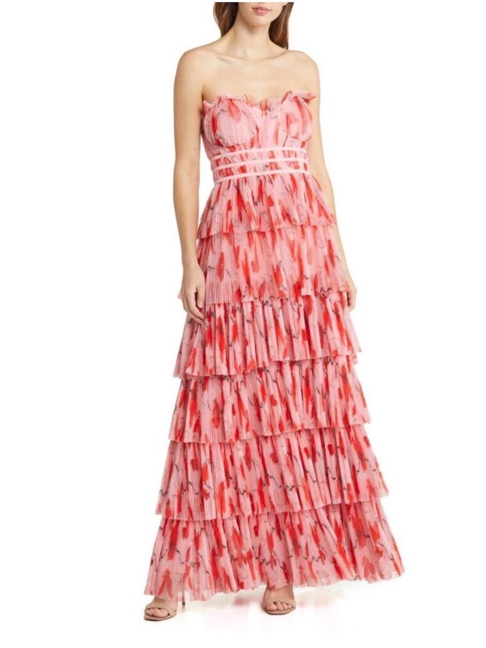 Hutch Monaco Romantic Brunch wedding Strapless Ruffle Tiered Plissé Gown 10 AB - Picture 2 of 11